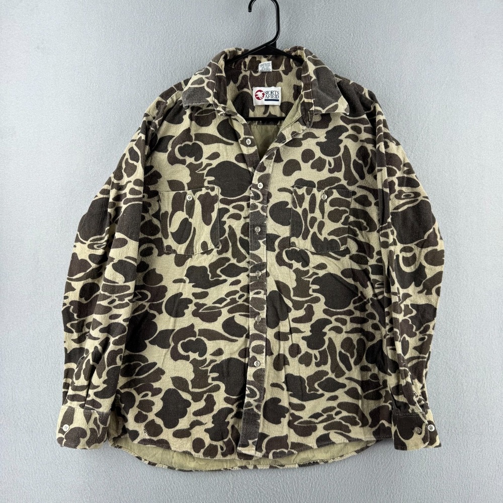 Sports Afield‎ Shirt Mes Large 80s Chamois Lightweight Flannel Duck Camo USA